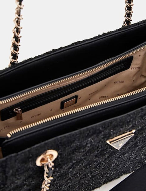 Bolso Shopper Giully Acolchada Tweed Negra - Guess