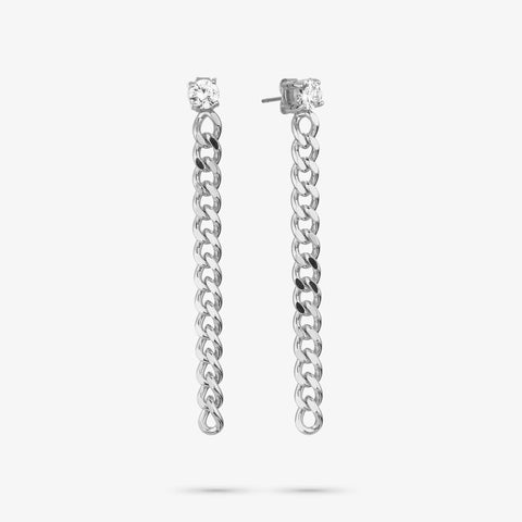 Pendientes Largos Gaga Cadena Brillante Plata- Radiant Jewels