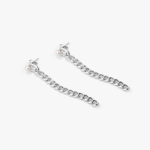 Pendientes Emily Chain Cadena Perla Plata - Radiant Jewels