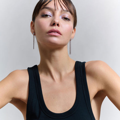 Pendientes Largos Gaga Cadena Brillante Plata- Radiant Jewels