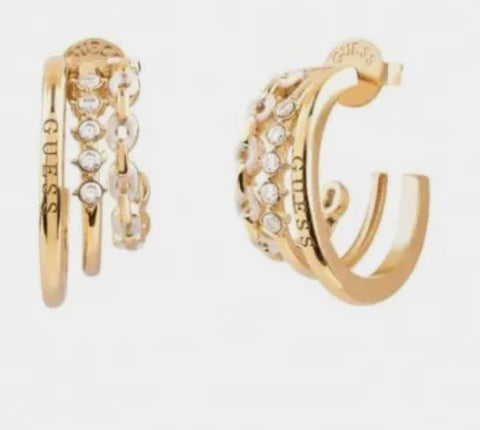 Pendientes Triple Crazy Earrings Brillantes Oro - Guess