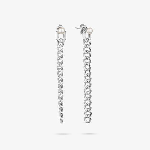 Pendientes Emily Chain Cadena Perla Plata - Radiant Jewels