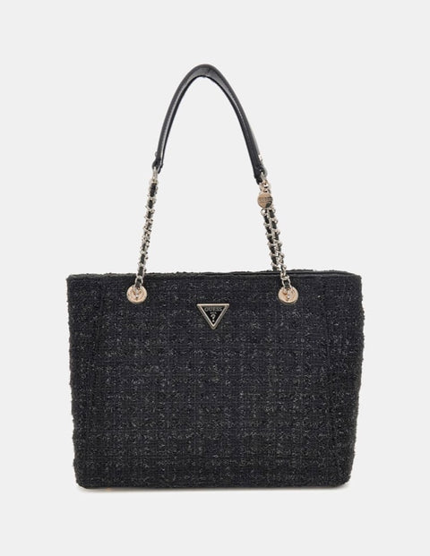 Bolso Shopper Giully Acolchada Tweed Negra - Guess