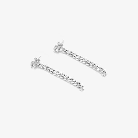 Pendientes Largos Gaga Cadena Brillante Plata- Radiant Jewels