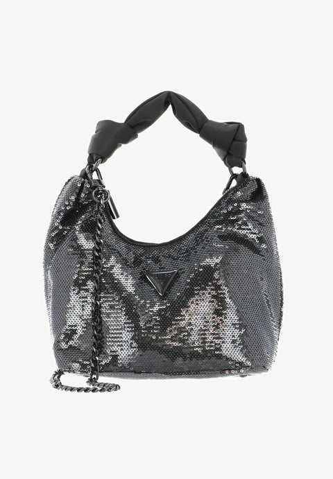Bolso De Hombro Velina Hobo Gris Plata - Guess