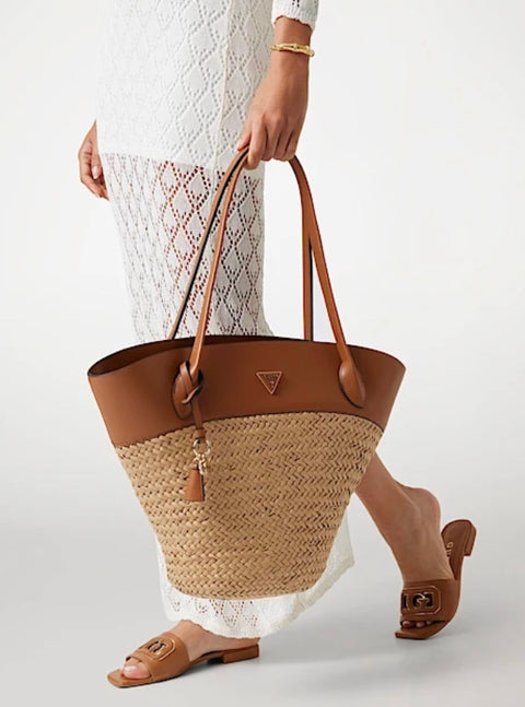 Bolso Shopper Venere Natural/Caramelo - Guess